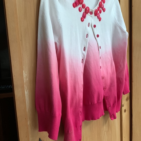 Kenar Barbie Bubblegum Barbicore Pink Ombre Jewel Gem Neck Cardigan Sweater EUC - Picture 5 of 11